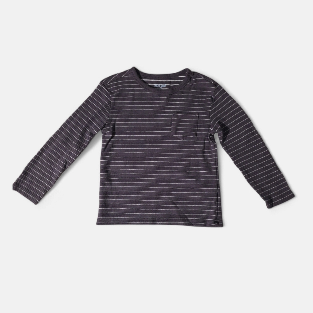 Cat & Jack Black and White Striped Long-Sleeve Pocket Tee | Size XS (4/5)
